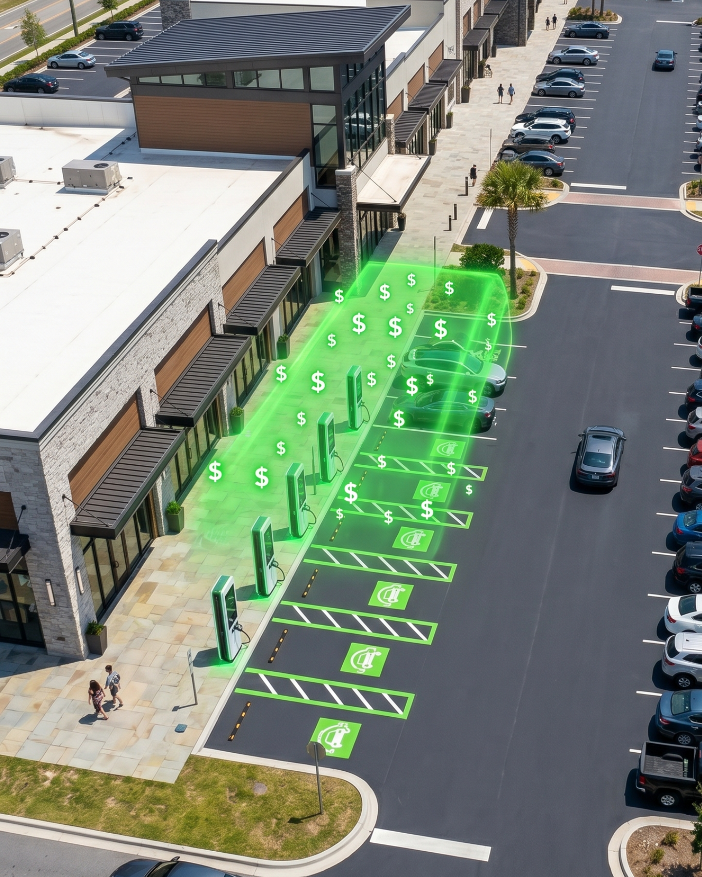 EV charging stations generating revenue at commercial property